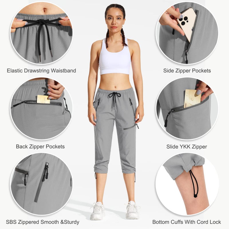 MOCOLY Women's Hiking Capris Pants Outdoor Active Lightweight Quick Dry Water Resistant SPF UPF 50+ Climbing Cargo Pants Light Grey S - Image 4
